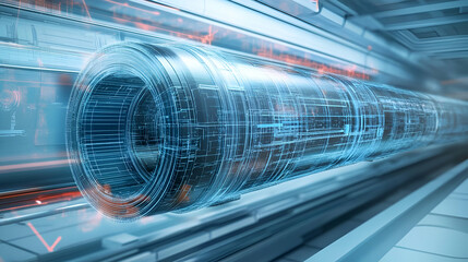 Futuristic Transportation System: Glowing Data Stream in a High Tech Tunnel