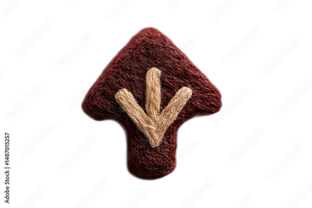 Poster beautiful upward arrow symbol with textured wool made using needle felting technique transparent bac