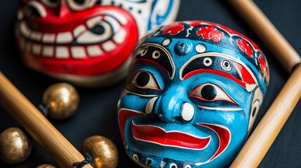 Dramatic Indonesian Topeng Masks showcasing cultural artistic expression