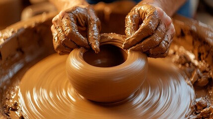 Artisan Hands Shaping Clay on a Potter's Wheel
