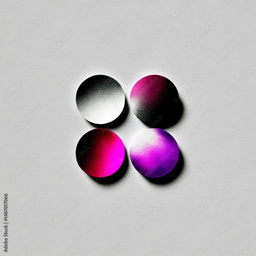 Fototapete geometric arrangement: four textured circles in gradient colors on a white textured background