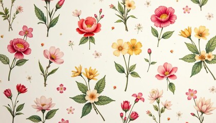 Subtle floral motifs arranged in a repeating pattern ideal for interior decor , textile, subtle