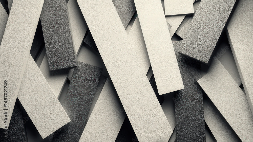 Poster abstract grayscale overlapping rectangles creating dynamic visual texture in a modern corporate desi