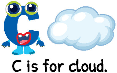 Playful Alphabet Illustration with Cloud Theme