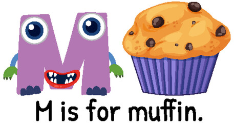 Playful Alphabet Letter M with Muffin