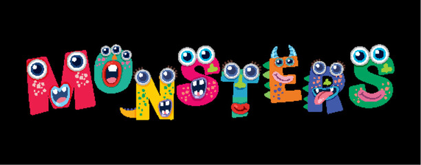 Colorful Monster-Themed Alphabet Vector Illustration