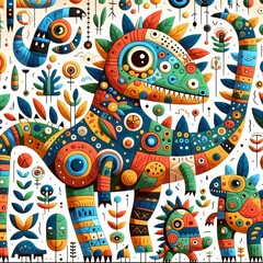 Obraz premium Dino Festín: Aventuras de Color y Fantasía