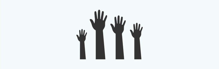 People or students with their hands raised flat icon. hands up icon vector illustration