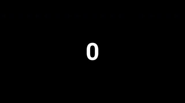 5 second Countdown from 5 to 0 animation on black background. 4K Video