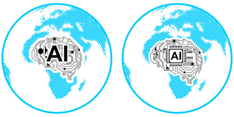 Ai core world icon vector for artificial intelligence, global data, and smart systems. Ideal for tech apps, automation UI, and digital transformation illustration.