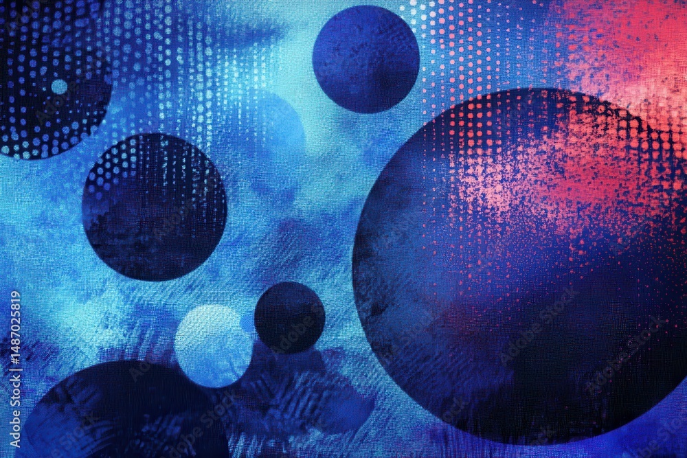 Poster blue and red abstract background with circles and halftone patterns. use as wallpaper, graphic desig