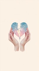 Broken Heart Held in Hands Pastel Sunset Sky Digital Art