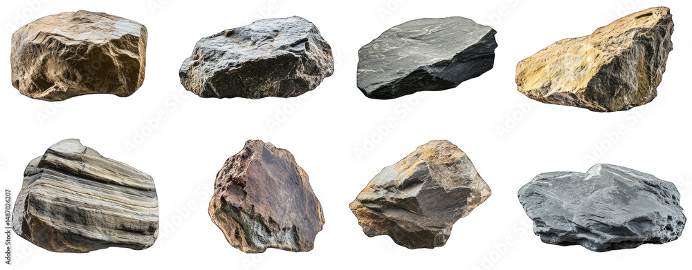 Aufkleber set of eight various sizes and shapes of rocks isolated on a transparent background