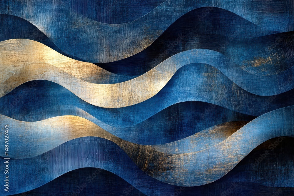 Poster abstract background with blue and gold textured wavy layers. use it for presentations, websites, or 