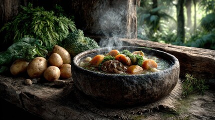 Fresh, healthy vegetables and mushrooms in a basket ready for cooking a delicious meal