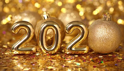 Golden numbers and bauble celebrate 2020.