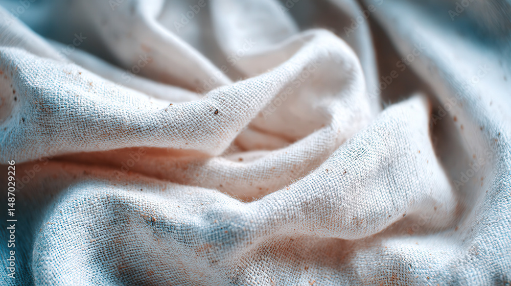 Poster detailed close-up of soft folded cotton fabric texture in studio environment for textile and design 