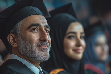 Fototapeta premium Man in graduation cap and gown.