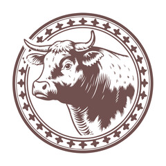 Hand drawn cow logo illustration in vintage style