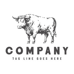 Hand drawn cow logo illustration in vintage style