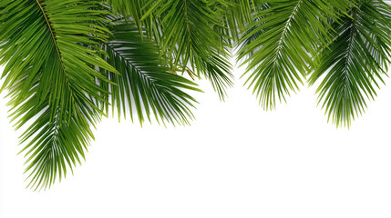 Naklejka premium Lush green palm leaves create vibrant tropical atmosphere, perfect for summer vibes and relaxation