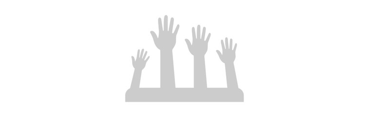 People or students with their hands raised flat icon. hands up icon vector illustration