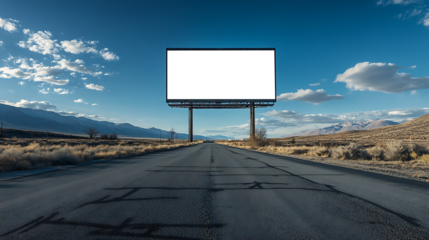 Wide road with a tall digital billboard with a transparent PNG cutout for personalized branding and advertisement