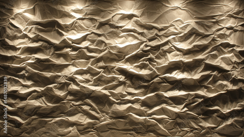 Poster crinkled paper wall with dramatic side lighting creating unique texture and depth in artistic interi