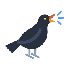 Blackbird Singing Illustration on Black Background Graphic Design Stock