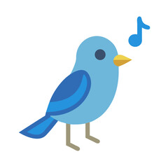 Stylized blue bird singing a song on black background