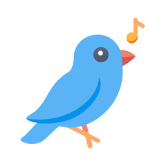 Cheerful bluebird illustration singing a song note flat design