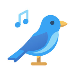 Bluebird singing flat design isolated on black background