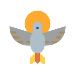 Stylized dove icon with golden halo on black background