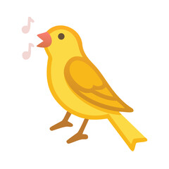 Stylized yellow canary singing musical notes on black background