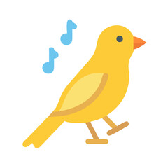 Cute Yellow Bird Cartoon with Music Notes on Black