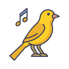 Cheerful yellow canary singing a song musical note icon