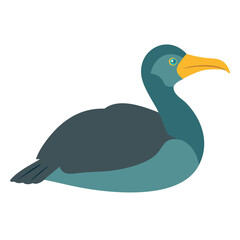 Stylized cormorant illustration with solid colors on black background