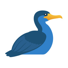 Isolated cartoon illustration of a cormorant bird against black