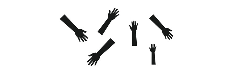People or students with their hands raised flat icon. hands up icon vector illustration