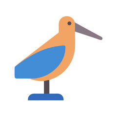 Flat stylized sandpiper bird in orange and blue colors