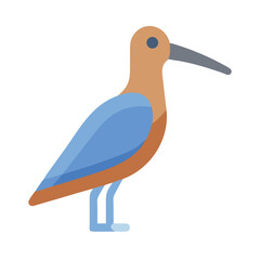 Flat graphic illustration of a stylized shorebird on black