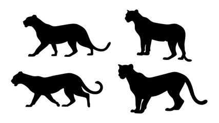 set of cheetahs silhouette vector on tranparent background