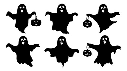 halloween ghost and pumpkin silhouette