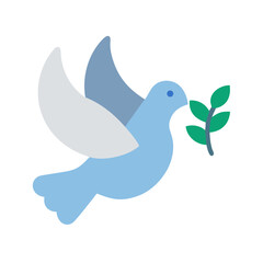 Symbolic peace dove carrying olive branch against black background