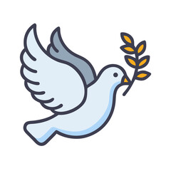 Flat vector illustration of a dove with olive branch
