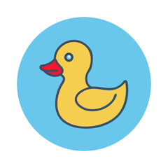 Cute yellow rubber ducky icon on blue circular background