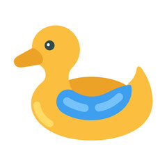 Cute yellow rubber duck flat illustration on black background