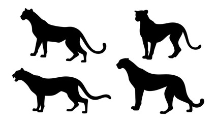 set of cheetahs silhouette vector on tranparent background