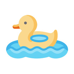 Stylized Rubber Duck Swimming in Blue Water, Flat Design