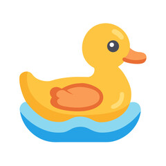 Stylized yellow rubber duck on blue water illustration